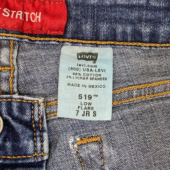 Levi’s 519 Low Rise Flare Jeans Faded Medium Wash Distressed Stretch Denim 7S - Picture 13 of 14
